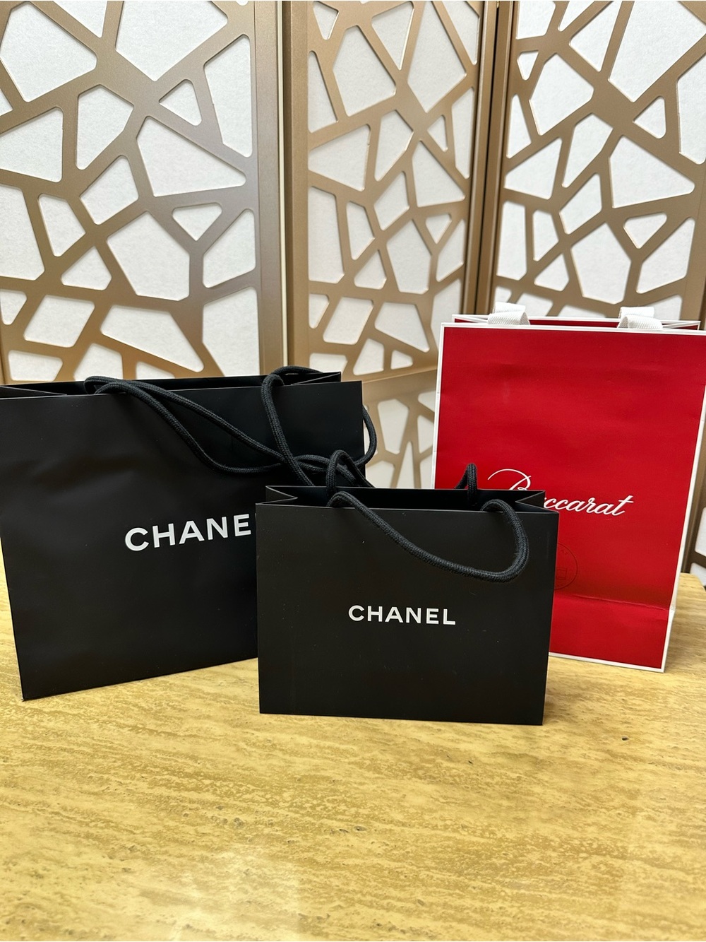 CHANEL Black and Baccarat Shopping Bags with White Logo